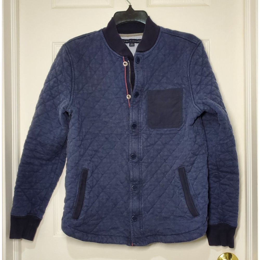 Tommy Hilfiger Youth Quilted Jacket S/P Navy Snap Front Rib Knit Pockets